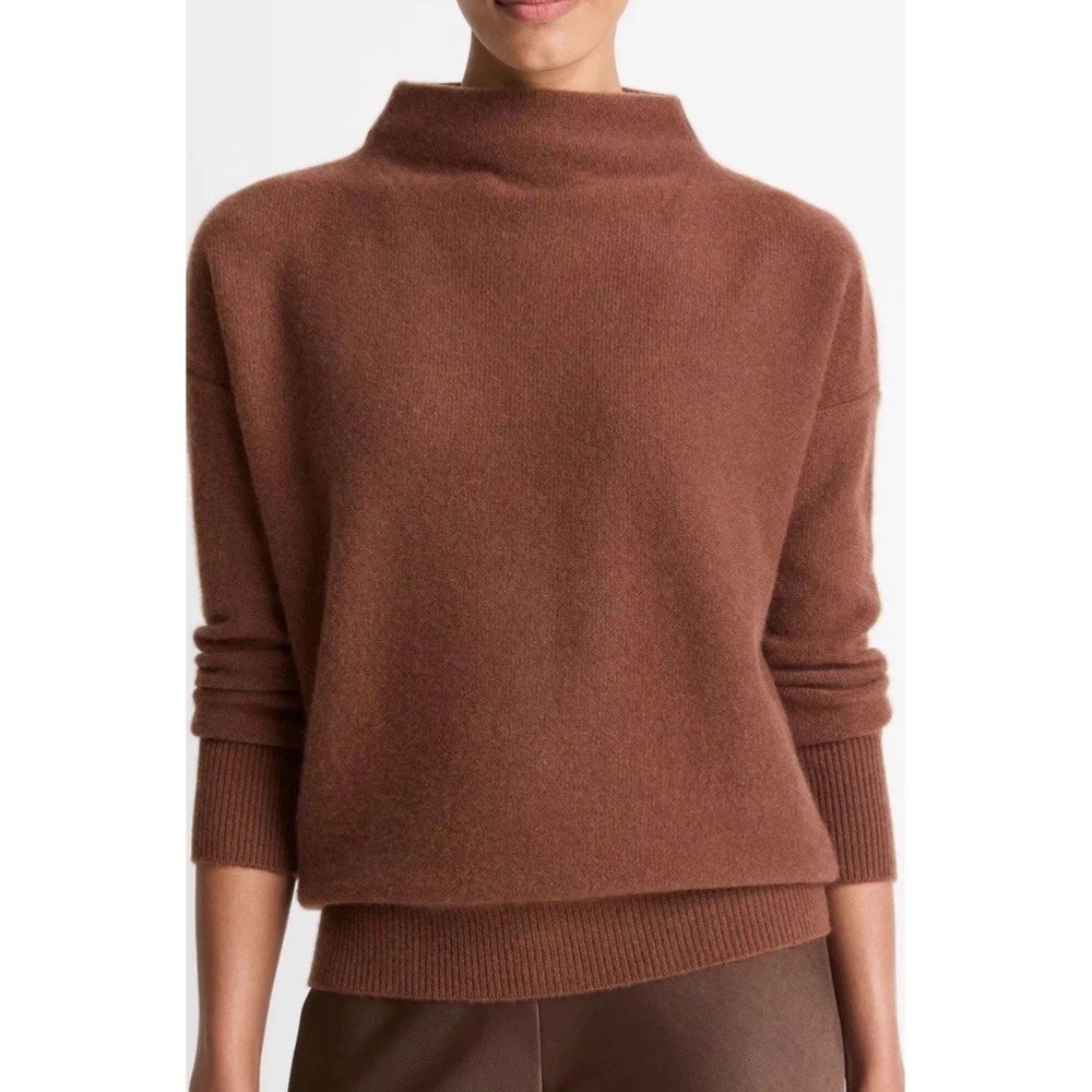 Vince Cashmere Funnel Neck Sweater In Cacao Size M $448